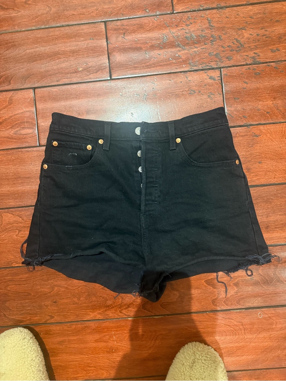 Levi's Black High-Rise Button-Fly Jean Shorts